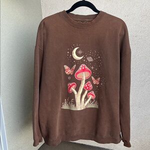 Mushroom & Butterfly Crewneck Chocolate Brown Sweatshirt 🍄